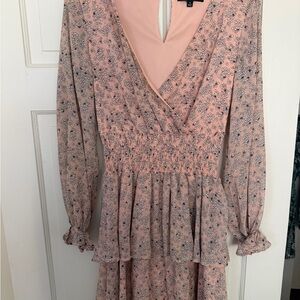 Lulu's Blush Floral Long Sleeve Dress
